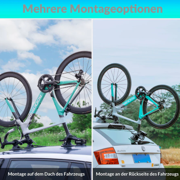 ROCKBROS | Tragbar Fahrradträger elektrisch Fahrrad Dachträger mit Saugnapf